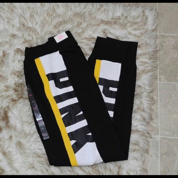 VS PINK SKINNY JOGGERS BLACK AND YELLOW NWT - Picture 4 of 4